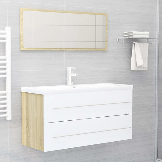 vidaXL 2 Piece Bathroom Furniture Set White and Sonoma Oak Engineered Wood
