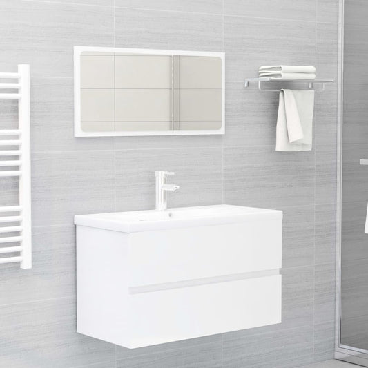 vidaXL 2 Piece Bathroom Furniture Set High Gloss White Engineered Wood