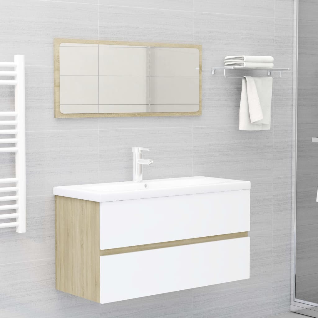 vidaXL 2 Piece Bathroom Furniture Set White and Sonoma Oak Engineered Wood