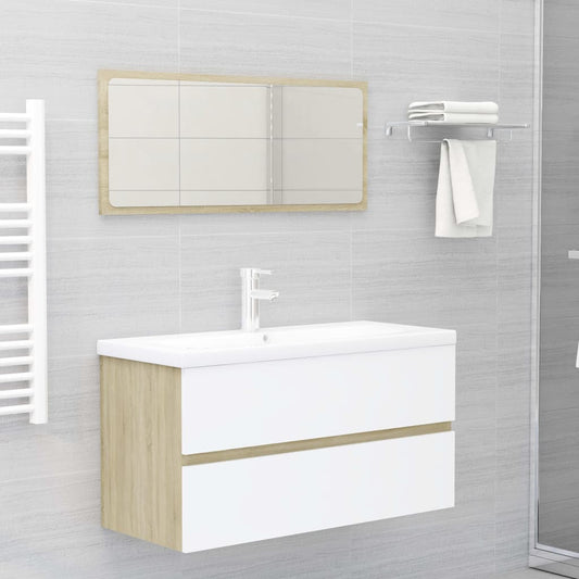 vidaXL 2 Piece Bathroom Furniture Set White and Sonoma Oak Engineered Wood