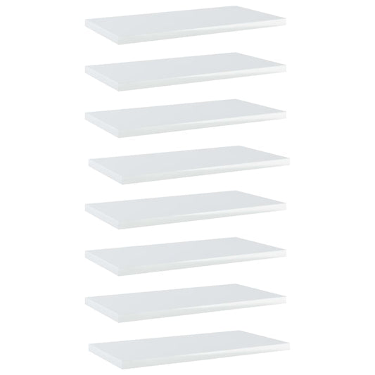 vidaXL Bookshelf Boards 8 pcs High Gloss White 40x20x1.5 cm Engineered Wood