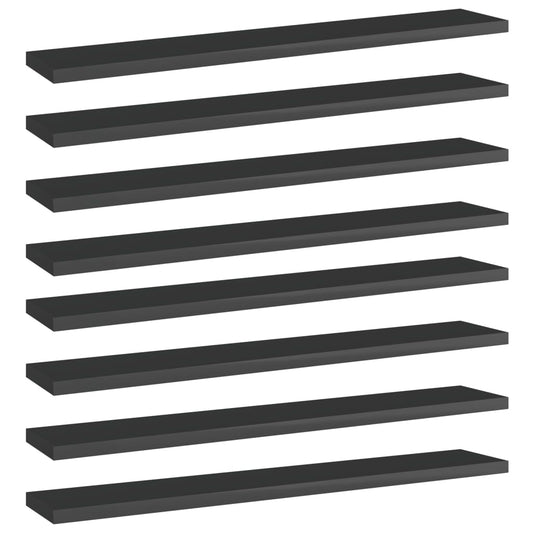 vidaXL Bookshelf Boards 8 pcs High Gloss Black 60x10x1.5 cm Engineered Wood