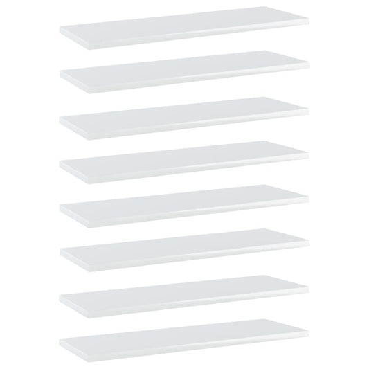 vidaXL Bookshelf Boards 8 pcs High Gloss White 60x20x1.5 cm Engineered Wood