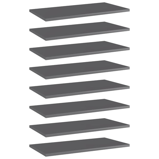 vidaXL Bookshelf Boards 8 pcs High Gloss Grey 60x30x1.5 cm Engineered Wood