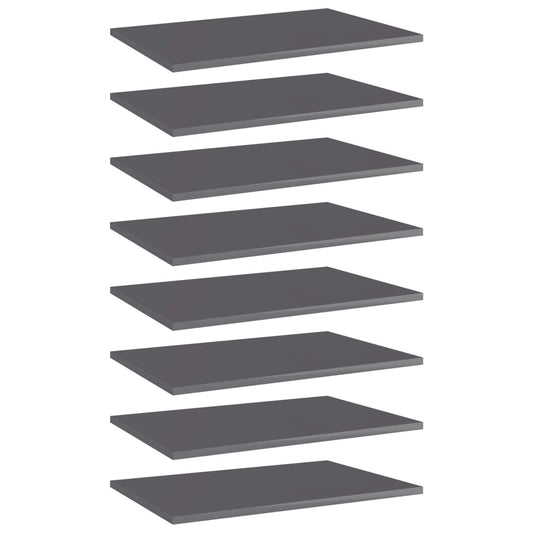 vidaXL Bookshelf Boards 8 pcs High Gloss Grey 60x40x1.5 cm Engineered Wood