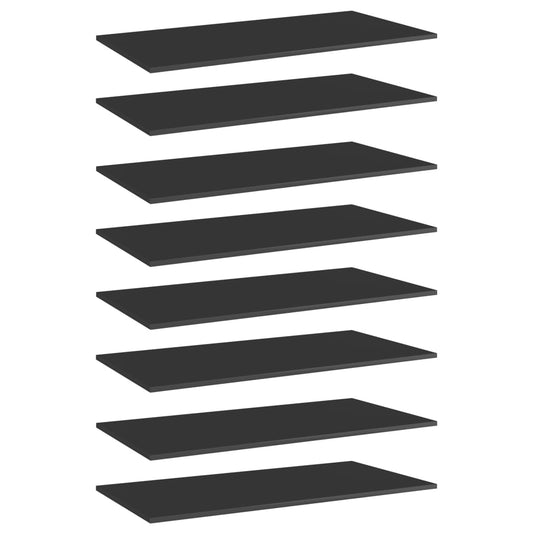 vidaXL Bookshelf Boards 8 pcs High Gloss Black 80x20x1.5 cm Engineered Wood