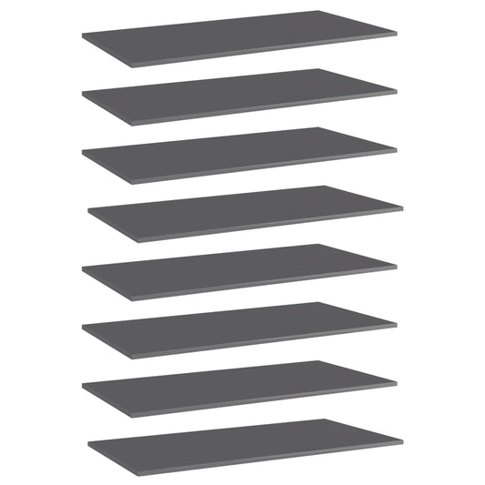 vidaXL Bookshelf Boards 8 pcs High Gloss Grey 80x20x1.5 cm Engineered Wood