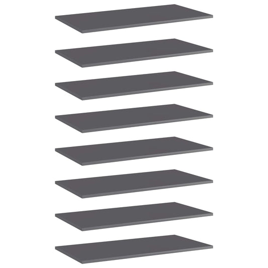 vidaXL Bookshelf Boards 8 pcs High Gloss Grey 80x40x1.5 cm Engineered Wood