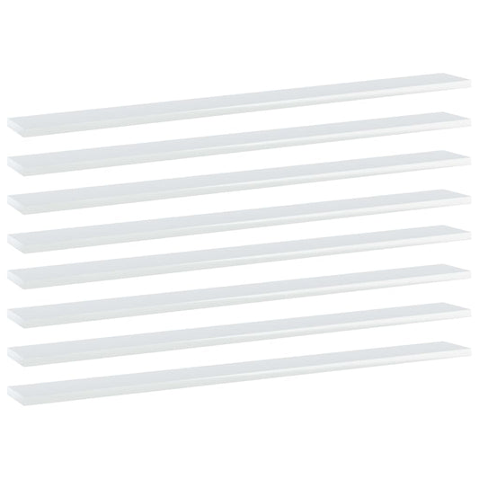 vidaXL Bookshelf Boards 8 pcs High Gloss White 100x10x1.5 cm Engineered Wood