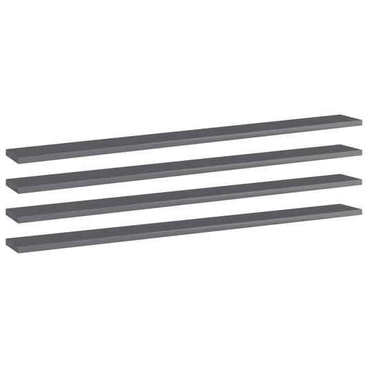 vidaXL Bookshelf Boards 4 pcs High Gloss Grey 100x10x1.5 cm Engineered Wood