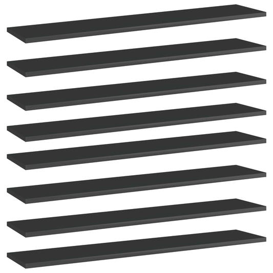 vidaXL Bookshelf Boards 8 pcs High Gloss Black 100x20x1.5 cm Engineered Wood