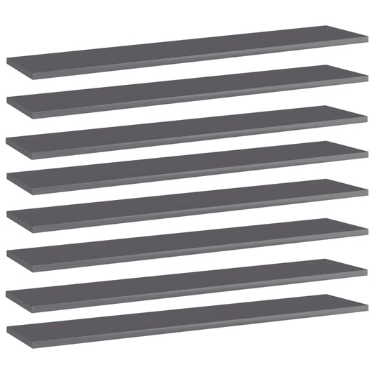 vidaXL Bookshelf Boards 8 pcs High Gloss Grey 100x20x1.5 cm Engineered Wood