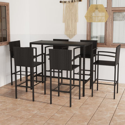 vidaXL 7 Piece Garden Bar Set Poly Rattan Black