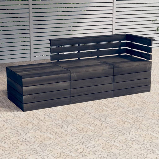 vidaXL 3 Piece Garden Pallet Lounge Set Solid Pinewood Dark Grey