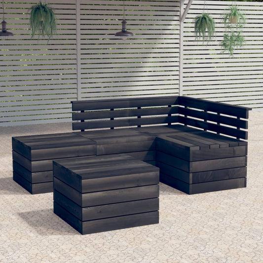 vidaXL 5 Piece Garden Pallet Lounge Set Solid Pinewood Dark Grey