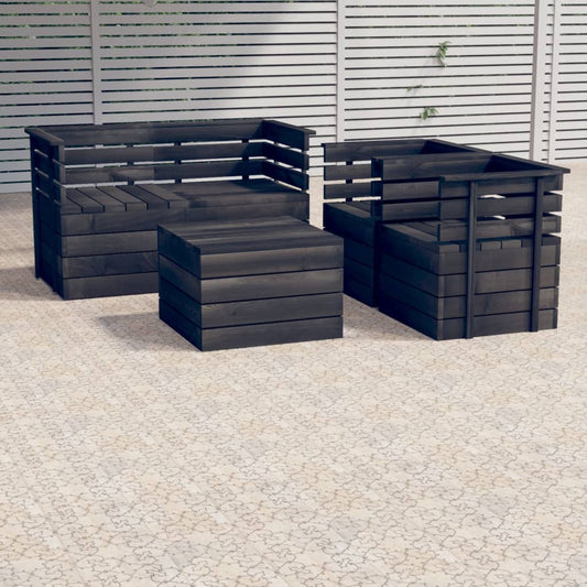 vidaXL 5 Piece Garden Pallet Lounge Set Solid Pinewood Dark Grey