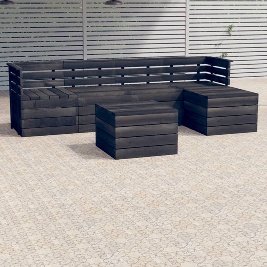 vidaXL 6 Piece Garden Pallet Lounge Set Solid Pinewood Dark Grey