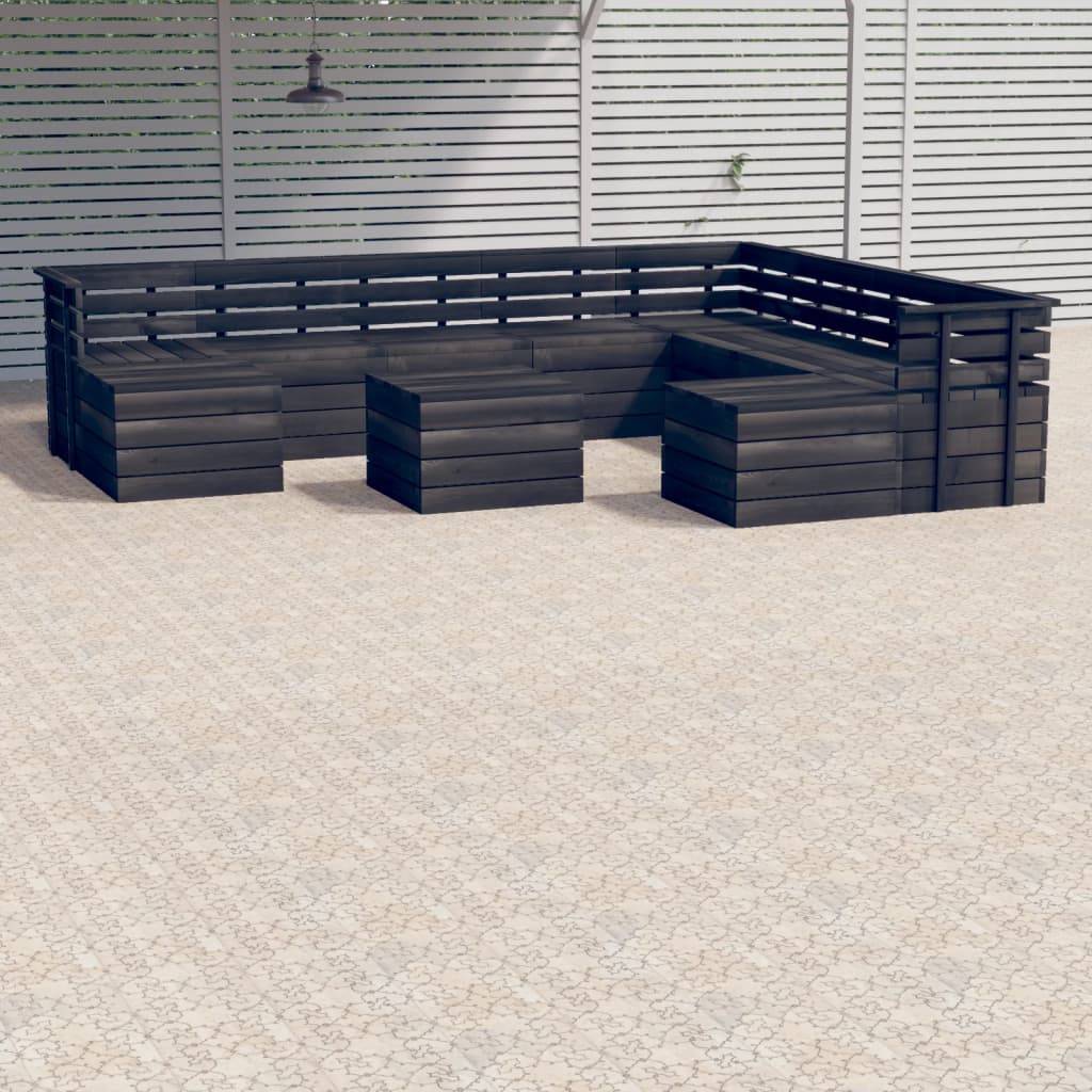 vidaXL 11 Piece Garden Pallet Lounge Set Solid Pinewood Dark Grey