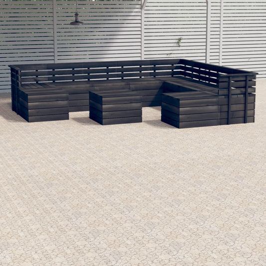 vidaXL 11 Piece Garden Pallet Lounge Set Solid Pinewood Dark Grey