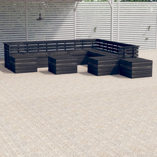 vidaXL 12 Piece Garden Pallet Lounge Set Solid Pinewood Dark Grey