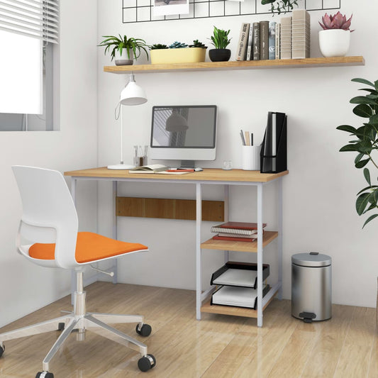 vidaXL Computer Desk White and Light Oak 105x55x72 cm MDF and Metal