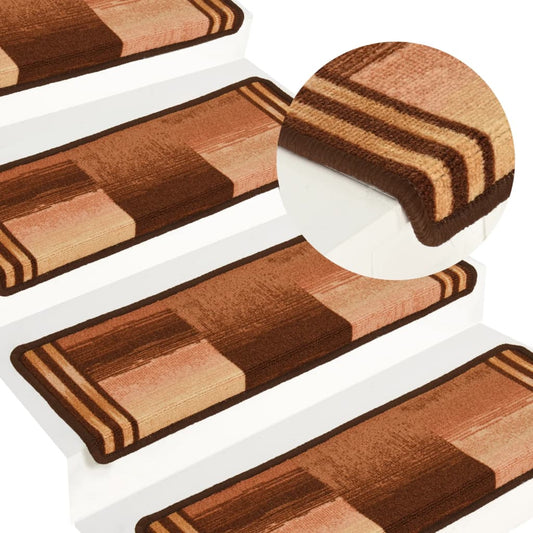 vidaXL Stair Mats Self-adhesive 15 pcs 65x21x4 cm Brown