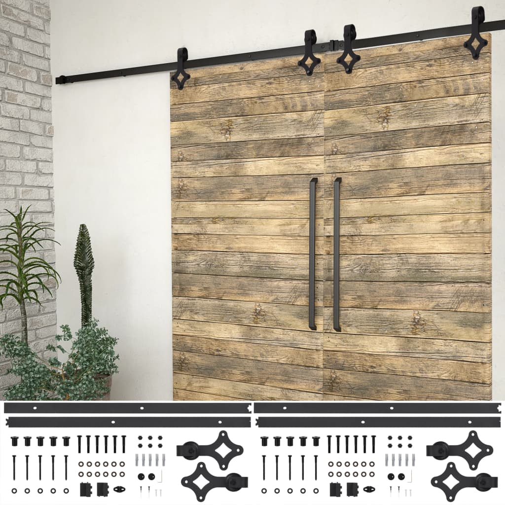 vidaXL Sliding Door Hardware Kits 2 pcs 183 cm Steel Black