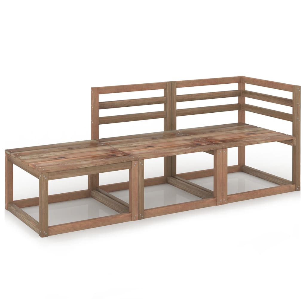 vidaXL 3 Piece Garden Lounge Set Brown Impregnated Pinewood