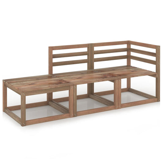 vidaXL 3 Piece Garden Lounge Set Brown Impregnated Pinewood
