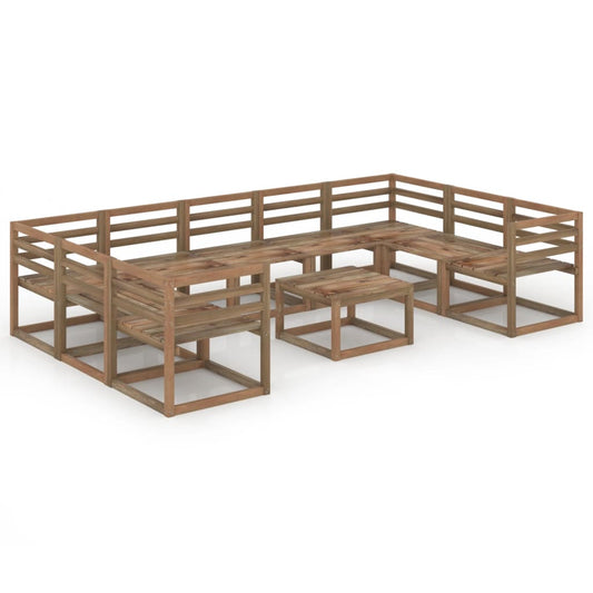vidaXL 10 Piece Garden Lounge Set Brown Impregnated Pinewood