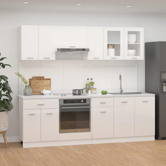 vidaXL 8 Piece Kitchen Cabinet Set High Gloss White Engineered Wood