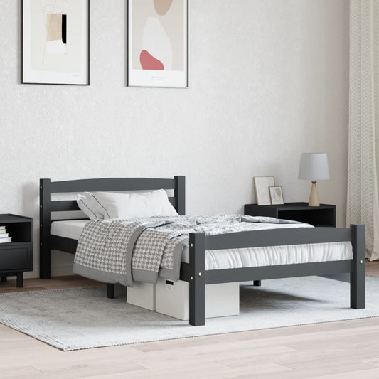 vidaXL Bed Frame Dark Grey Solid Pinewood 90x200 cm