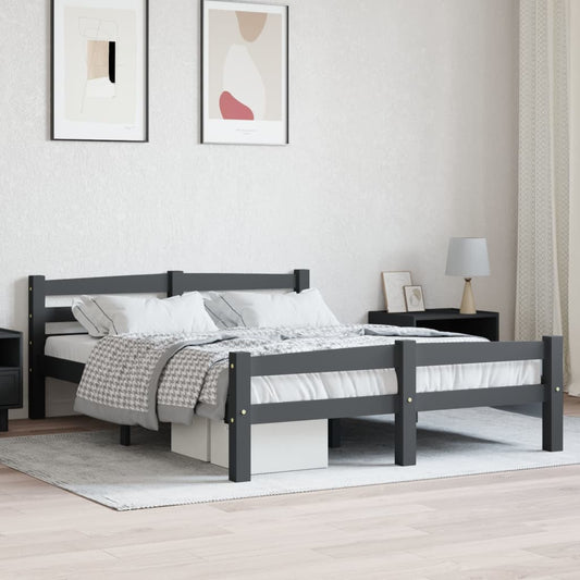 vidaXL Bed Frame Dark Grey Solid Pinewood 140x200 cm