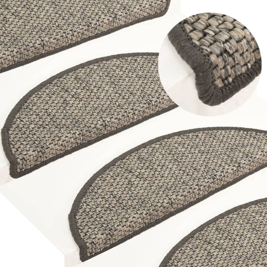 vidaXL Stair Mats Self-adhesive Sisal-Look 15 pcs 56x17x3 cm Silver