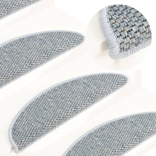 vidaXL Stair Mats Self-adhesive Sisal-Look 15 pcs 56x17x3 cm Blue
