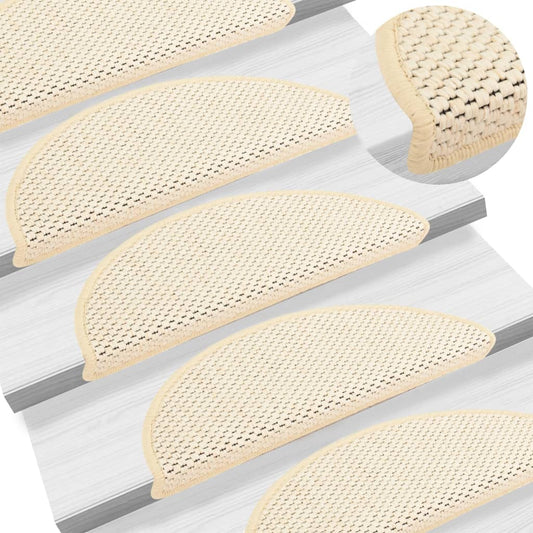 vidaXL Stair Mats Self-adhesive Sisal-Look 15 pcs 56x17x3 cm Cream
