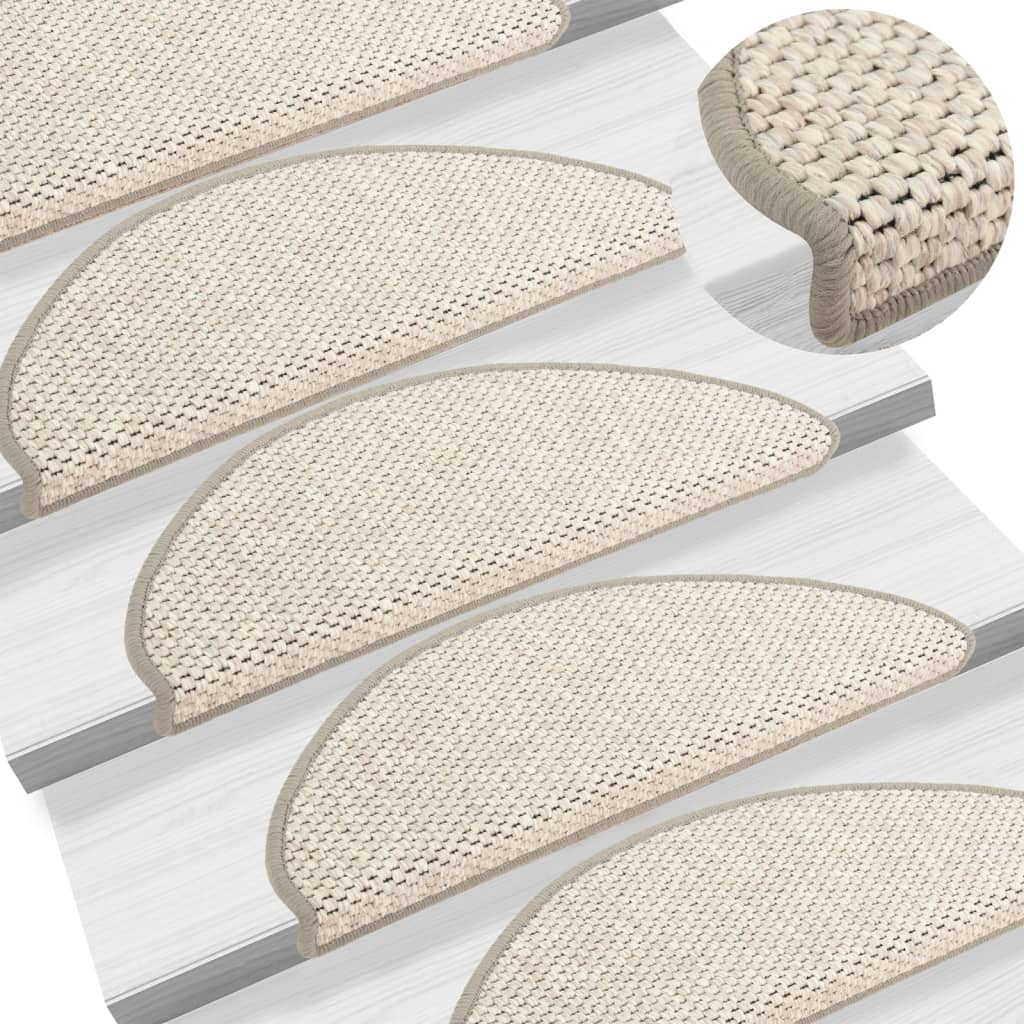 vidaXL Stair Mats Self-adhesive Sisal-Look 15 pcs 65x21x4 cm Beige