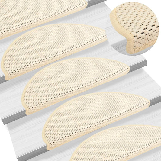 vidaXL Stair Mats Self-adhesive Sisal-Look 15 pcs 65x21x4 cm Cream