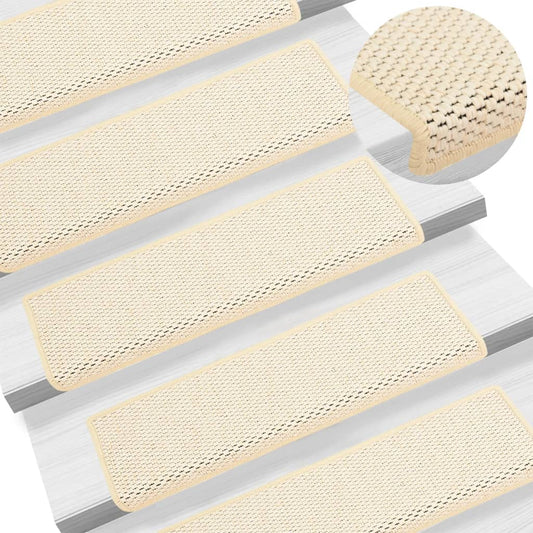 vidaXL Stair Mats Self-adhesive Sisal-Look 15 pcs 65x21x4 cm Cream