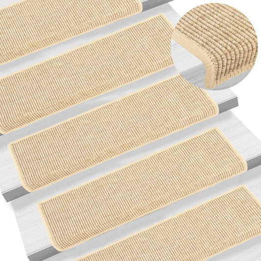 vidaXL Stair Mats Self-adhesive Sisal-Look 15 pcs 65x21x4 cm Light Beige