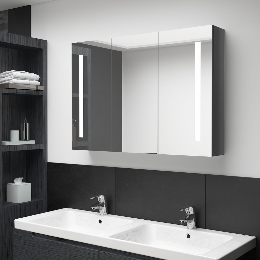 vidaXL LED Bathroom Mirror Cabinet 89x14x62 cm Shining Grey