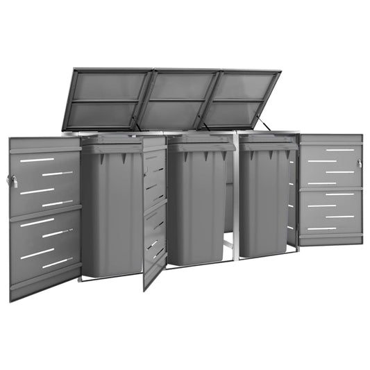 vidaXL Triple Wheelie Bin Shed 207x77.5x115 cm Stainless Steel