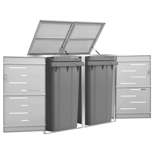 vidaXL Double Wheelie Bin Shed 138x77.5x115.5 cm Stainless Steel