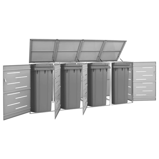 vidaXL Quadruple Wheelie Bin Shed 276.5x77.5x115.5 cm Stainless Steel