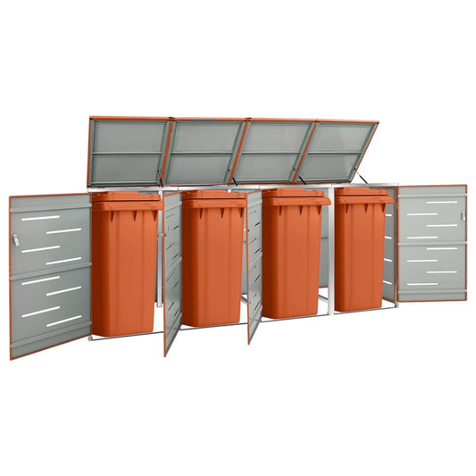 vidaXL Quadruple Wheelie Bin Shed 276.5x77.5x115.5 cm Stainless Steel