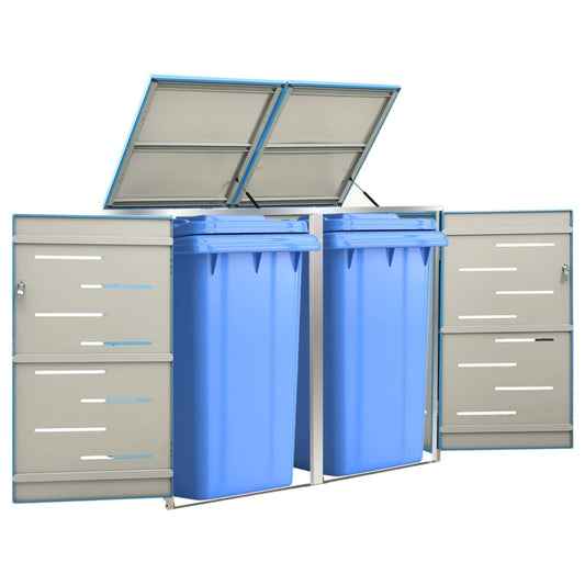 vidaXL Double Wheelie Bin Shed 138x77.5x115.5 cm Stainless Steel
