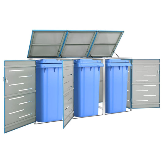 vidaXL Triple Wheelie Bin Shed 207x77.5x115 cm Stainless Steel
