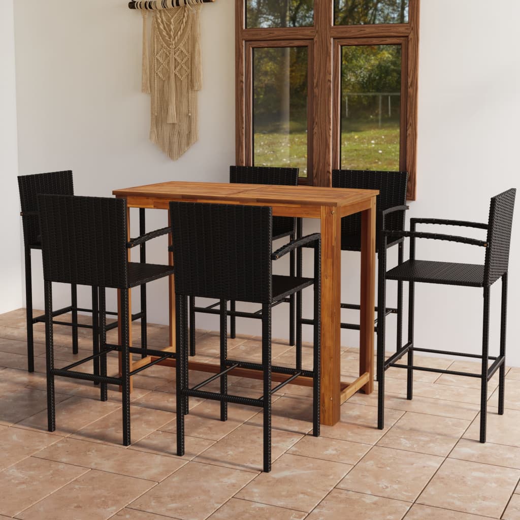vidaXL 7 Piece Garden Bar Set Black