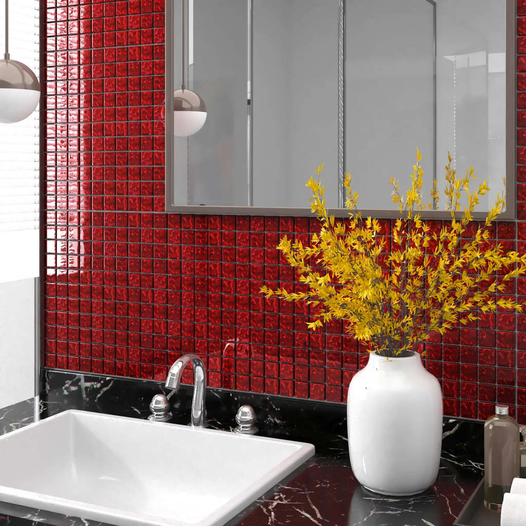vidaXL Mosaic Tiles 11 pcs Red 30x30 cm Glass