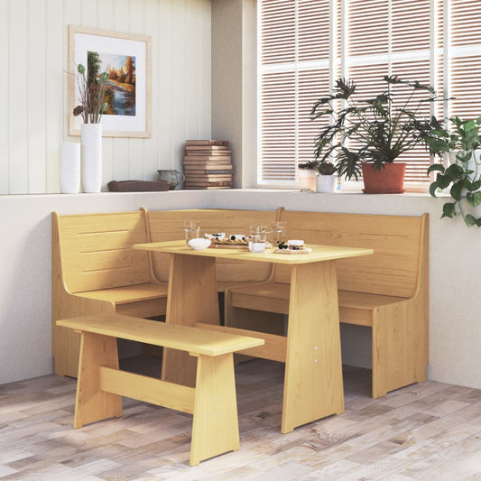 vidaXL Dining Table with Bench Honey Brown Solid Pinewood